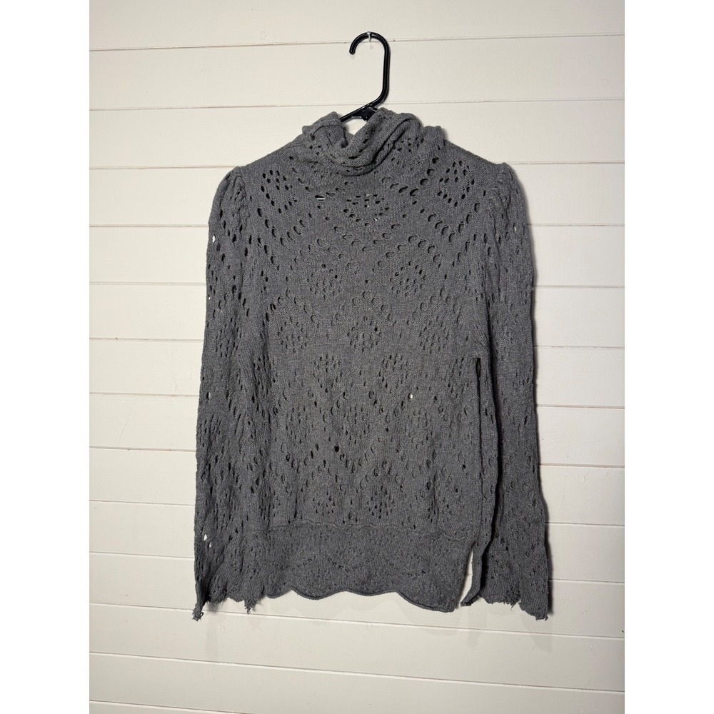 Free People Grey‎ Pointelle Knit Mock Neck Sweater Women Small Boho Victorian S